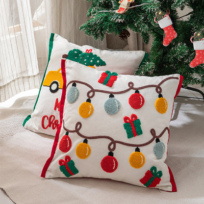 Christmas Embroidered Cotton Pillowcase